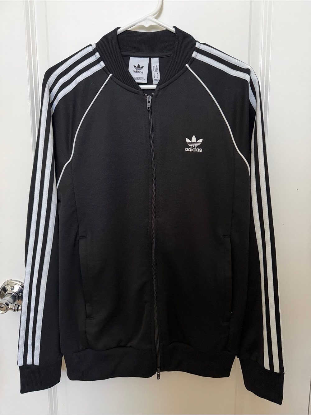adidas Black Jacket with White Stripe Detail